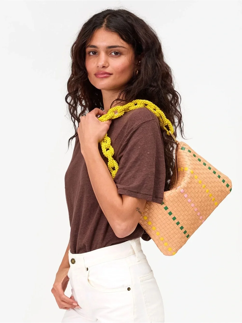 Bisque Woven leather stripe clutch - Clare V